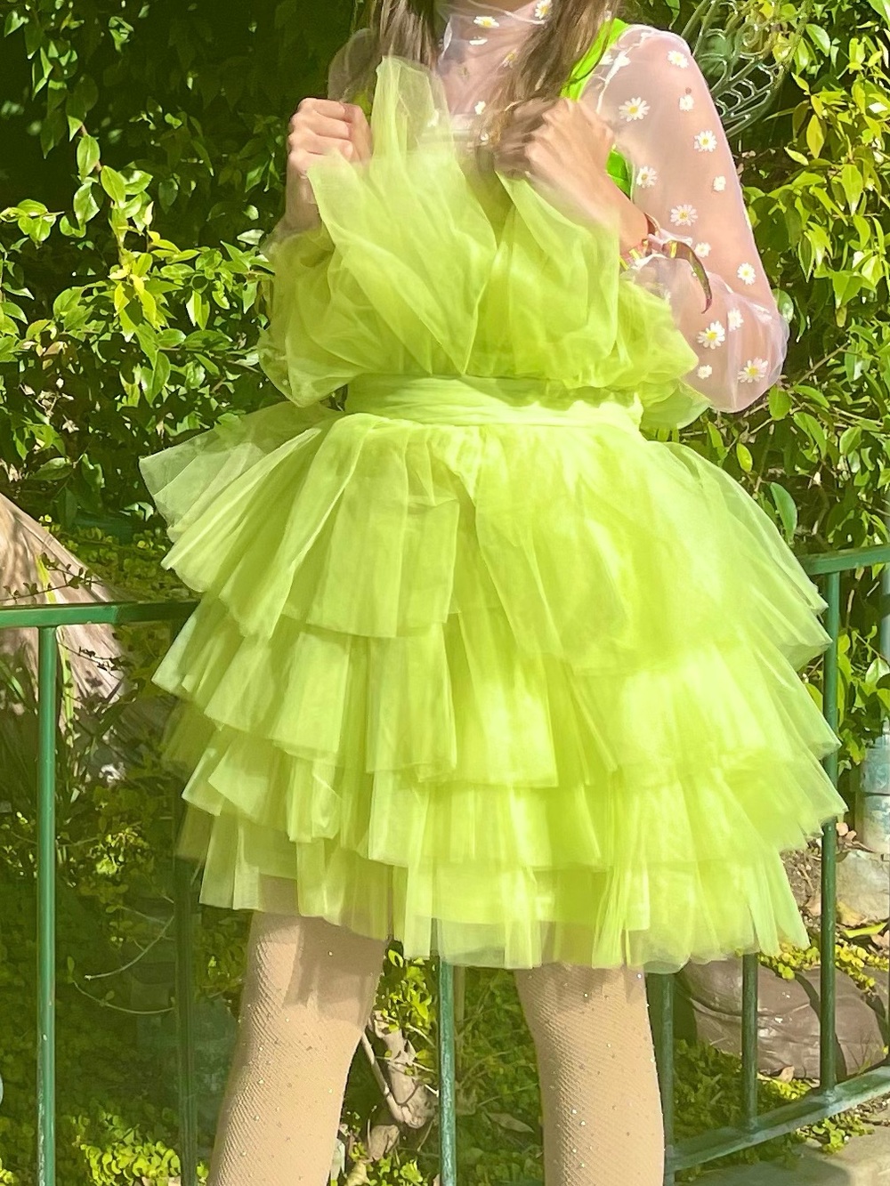 Missguided + Lime Green Tulle Ruffle Mini Dress - Picture 3 of 3